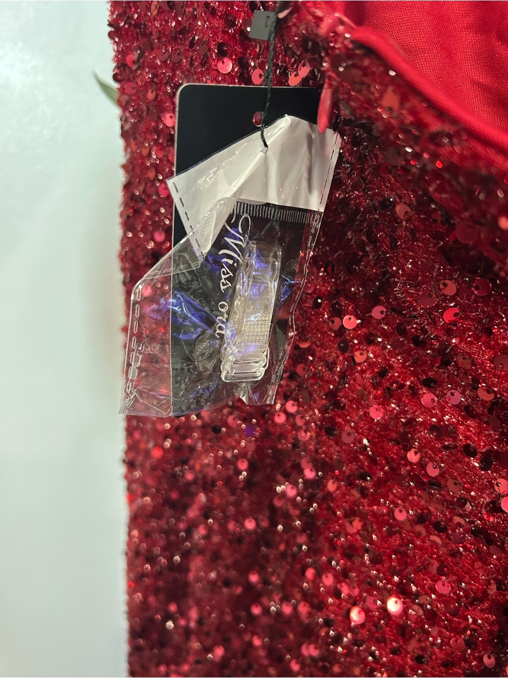 NWT Red Sequin One Shoulder Asymmetrical Slit Draped Formal Gown - Picture 8 of 9